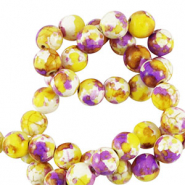 Kralen keramiek 8mm White-yellow purple