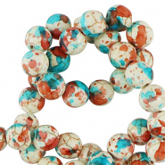 Kralen keramiek 8mm White-red blue