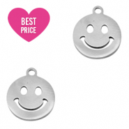 Roestvrij stalen (RVS) Stainless steel bedels smiley Zilver