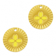 Roestvrij stalen (RVS) Stainless steel bedels rond bloem Gold-yellow