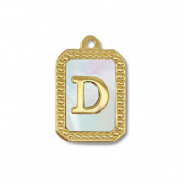 Roestvrij stalen (RVS) Stainless steel bedel schelp letter D Gold-white (natuurlijke kleur)