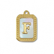 Roestvrij stalen (RVS) Stainless steel bedel schelp letter F Gold-white (natuurlijke kleur)