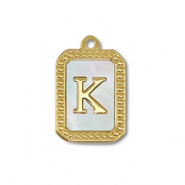 Roestvrij stalen (RVS) Stainless steel bedel schelp letter K Gold-white (natuurlijke kleur)