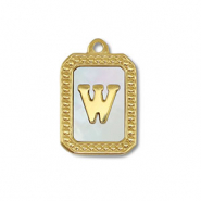 Roestvrij stalen (RVS) Stainless steel bedel schelp letter W Gold-white (natuurlijke kleur)