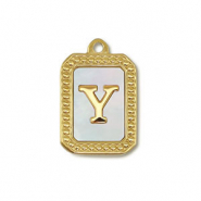 Roestvrij stalen (RVS) Stainless steel bedel schelp letter Y Gold-white (natuurlijke kleur)