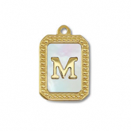 Roestvrij stalen (RVS) Stainless steel bedel schelp letter M Gold-white (natuurlijke kleur)