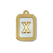 Roestvrij stalen (RVS) Stainless steel bedel schelp letter X Gold-white (natuurlijke kleur)