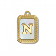 Roestvrij stalen (RVS) Stainless steel bedel schelp letter N Gold-white (natuurlijke kleur)