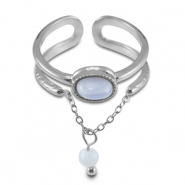 Roestvrij stalen (RVS) Stainless steel ringen met natuursteen Silver-lilac purple-white