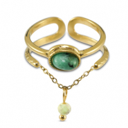 Roestvrij stalen (RVS) Stainless steel ringen met natuursteen Gold-green-greenish grey