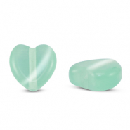 Glaskralen Cat's eye hart Mint turquoise