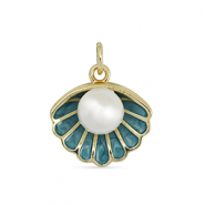 Brass TQ metaal bedels schelp met parel Gold-turquoise blue-white