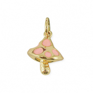 Brass TQ metaal bedels paddenstoel Gold-light pink