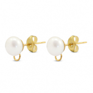 Roestvrij stalen (RVS) Stainless steel onderdelen oorbellen / oorstekers imitatie parel met oogje 8mm Gold