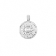 Roestvrij stalen (RVS) Stainless steel bedels rond met zon Silver