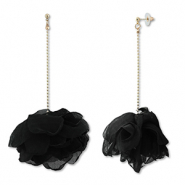 Trendy oorbellen/oorstekers chiffon bloem Black-gold