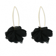 Trendy oorbellen chiffon bloem Black-gold