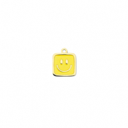 Roestvrij stalen (RVS) Stainless steel bedels vierkant met smiley Gold-yellow