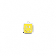Roestvrij stalen (RVS) Stainless steel bedels vierkant met smiley Silver-yellow