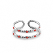 Roestvrij stalen (RVS) Stainless steel ringen stippen Silver-red