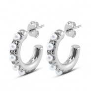 Roestvrij stalen (RVS) Stainless steel oorbellen / oorstekers met imitatie parels Silver