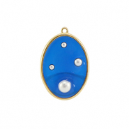Resin hangers ovaal met parels Gold-blue-white