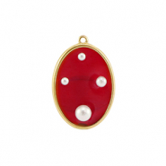 Resin hangers ovaal met parels Gold-red-white