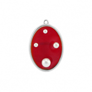 Resin hangers ovaal met parels Silver-red-white