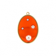 Resin hangers ovaal met parels Gold-orange-white