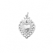 Brass TQ metaal bedels hart met lotus Silver