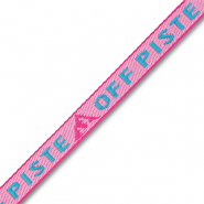 Lint met tekst "Off piste" Light pink-cyan blue-magenta