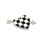 Broches hart met pijl Silver-black-white