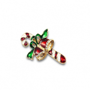 Broches zuurstok met kerstklokken Gold-red-green-white