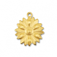 Roestvrij stalen (RVS) Stainless steel bedels bloem Gold