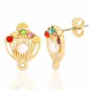 Onderdelen DQ metaal oorstekers parel schelp met oogje Goud (nikkelvrij)