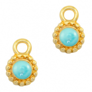 Bedels DQ metaal Pearl turquoise blue-gold (nikkelvrij)