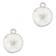 Bedels DQ metaal hart Antiek zilver-pearl white (nikkelvrij)