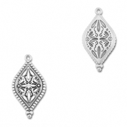 Bedels DQ metaal ovaal met bloem Antiek zilver (Nikkelvrij)