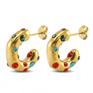 Roestvrij stalen (RVS) Stainless steel oorbellen / oorstekers Gold-red-blue-green