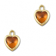 Hangers van Crystal glas hart Orange brown-gold