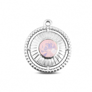 BY31&reg; Roestvrij stalen (RVS) Stainless steel bedels rond met ring Silver-soft pink opal