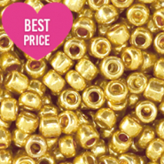 Glaskralen Rocailles 6/0 (4mm) Metallic shine yellow gold