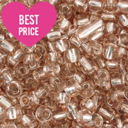 Glaskralen Rocailles 6/0 (4mm) Silverlined light semolina beige