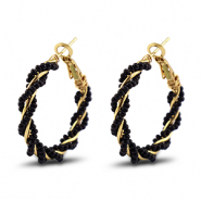 Trendy oorbellen kralen twisted Black-gold