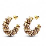 Top facet oorbellen twisted Brown AB-beige AB-gold