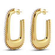 Roestvrij stalen (RVS) Stainless steel oorbellen / oorstekers ovaal Gold