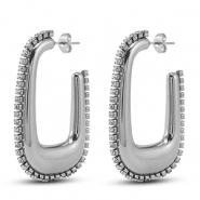 Roestvrij stalen (RVS) Stainless steel oorbellen / oorstekers ovaal Silver