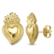 Roestvrij stalen (RVS) Stainless steel oorbellen / oorstekers hart Gold