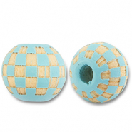 Houten kralen rond 10mm patroon Light blue-natural