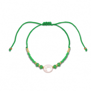 Trendy armbanden mixed beads Green-white-gold